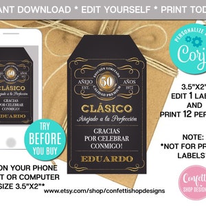 編集可能 完璧に熟成されたギフトタグ あらゆる年齢層向け スペイン語の誕生日サンキュータグ ギフトタグ ウイスキーギフトタグ CORJL デジタルファイルをすぐにダウンロード