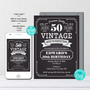 Editable Aged to Perfection Birthday Invitation, ANY AGE, Whiskey Label Birthday Invitation, Vintage Birthday Party, Instant Download, CORJL