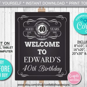 Editable Aged to Perfection Welcome Sign ANY AGE Birthday Party Welcome Sign Whiskey Label Welcome Sign, Party Decor Instant Download CORJL