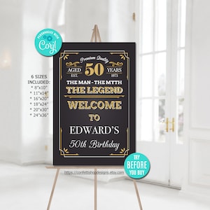 Editable The Man The Myth The Legend Welcome Sign Any Age Birthday Party Welcome Sign Gold  Welcome Sign, Party Decor Instant Download
