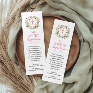 Baptism Bookmark Template, Girl, Editable Wild Flowers Baptism Prayer Card Favor, Party Favor, Printable Bookmark, Digital Download, CORJL