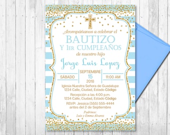 Battesimo Di Blu E Oro Spagnolo E Primo Invito Compleanno Etsy