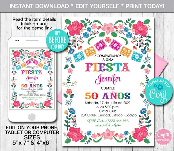 Fiesta Party Invitations In Spanish