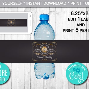 EDITABLE Water Bottle Label, Aged to Perfection, Any Age, Gold, Whiskey Label, Instant Download, CORJL, Digital File