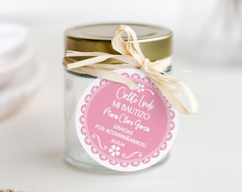 Cielito Lindo Baptism Favor Tag, Editable Template, Spanish Mexican Barro Theme, Pink Papel Picado, Talavera Flowers, Digital Download