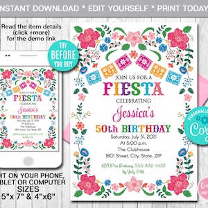 Editable Mexican Birthday Invitation ANY AGE Fiesta Invitation Mexican Fiesta Birthday Invitation Mexican Fiesta Party Instant Download