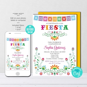 Editable Birthday Invitation, Mexican Birthday, Spanish, Mexican theme Invitation, Fiesta Invitation, Template, Instant Download, CORJL