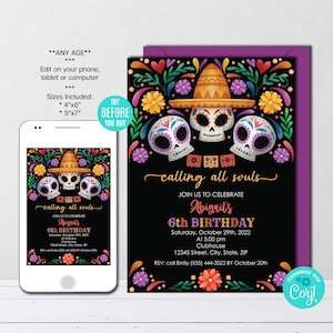 Editable Dia de los Muertos Invitation Day of the Death Invitation Halloween Party Invite Mexican Skull Invitation Instant Download CORJL