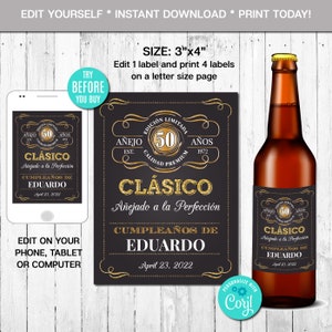 Etiqueta de botella de cerveza editable, añejada a la perfección, ESPAÑOL, cualquier edad, dorada, etiqueta de whisky, descarga instantánea, CORJL, archivo digital