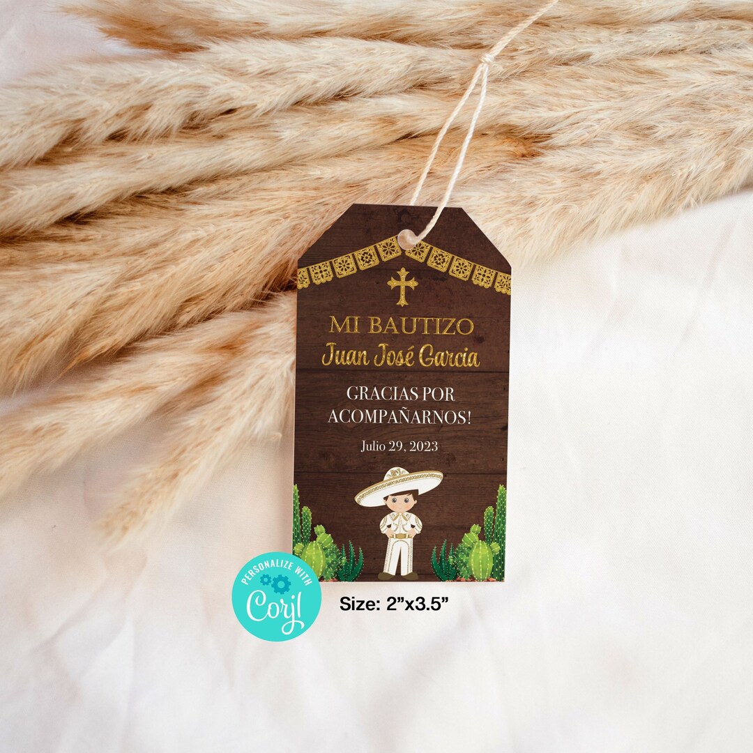 Charro Boy Baptism Favor Tag, Boy, Mi Bautizo, Spanish Favor Tag, Wood ...