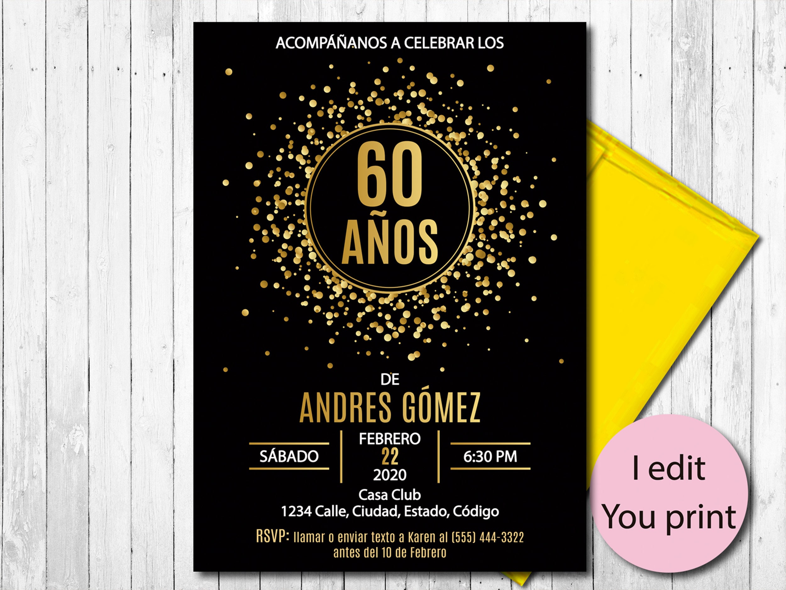 INVITAción de cumpleaños 60 ESPAÑOL todas las edades | Etsy