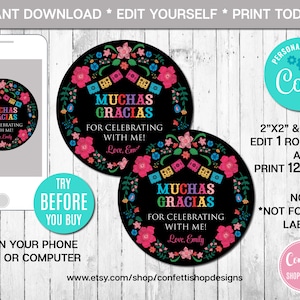 EDITABLE Mexican Favor Tag Birthday Favor Tag Cupcake Toppers Fiesta Birthday Thank You Tag Gift Tag Mexican Flowers Instant Download CORJL