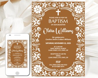 Talavera Flowers Baptism Invitation: Editable Template, Cielito Lindo, Mexican Theme (Instant Download), CORJL