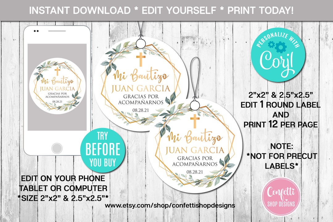 Editable Baptism Favor Tag, Boy, Mi Bautizo, Spanish Favor Tag ...