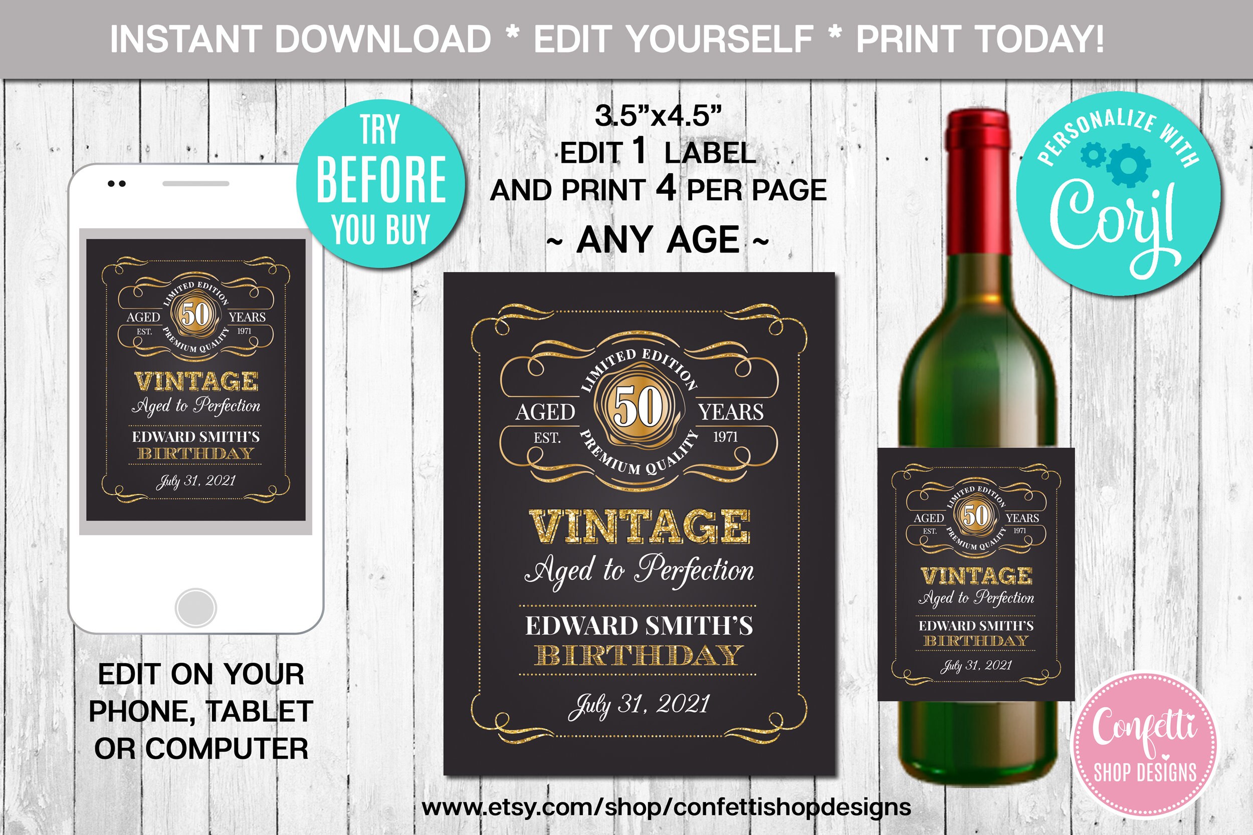 Wine Label Custom Age to Perfection Etsy