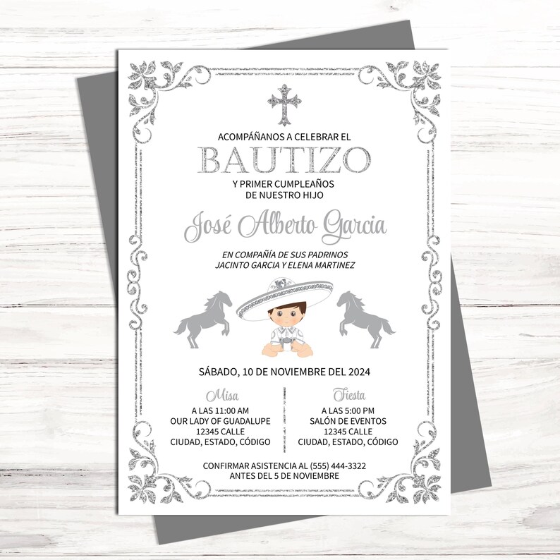 Spanish Charro Baptism and Birthday Invitation, Editable Template