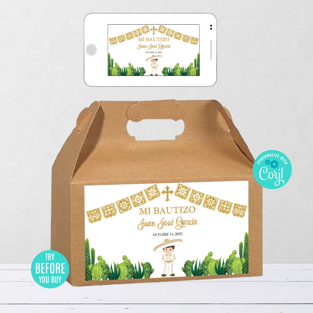 Editable Baptism Gable Gift Box Label, Mexican Theme, Charro Todler Boy ...