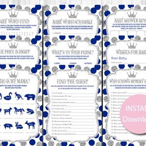 Prince Baby Shower Games Bundle, Games Bundle, Baby Boy, Navy Blue, Silver, Prince Theme, Instant Download, Printable Games, Package Games
