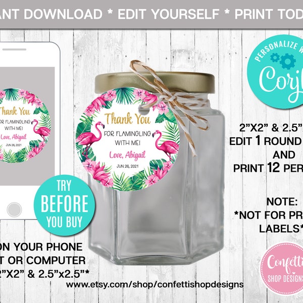 EDITABLE Flamingo Favor Tag Girl Flora Flamingo Favor Tag Flamingle Favor Tag, Pink Flamingo Favor Tags Printable Instant Download CORJL