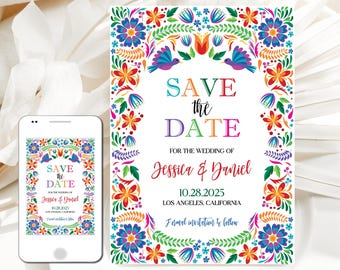 Mexican Save the Date Template: Colorful Floral Printable (Instant Download, CORJL 5x7" Editable Card)