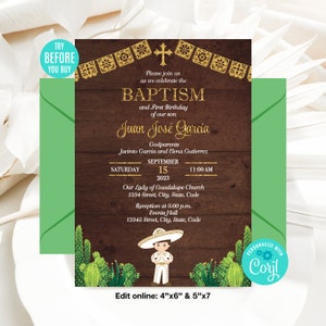 Editable Baptism Invitation, Charro Boy, Gold, Mexican Baptism Invitation, Charro Baptism Invitation, Rustic Wood, Instant Download, CORJL