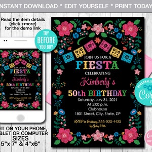 Editable Mexican Birthday Invitation, ANY AGE, Fiesta Invitation, Mexican Fiesta Birthday Invitation, Mexican Fiesta Party, Instant Download