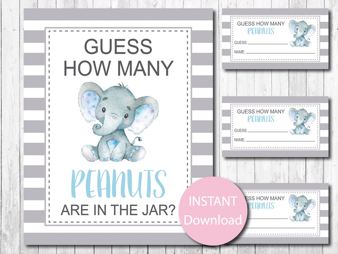 How Many Peanuts Are in the Jar Game, Sign and Answer Card, Boy, Blue