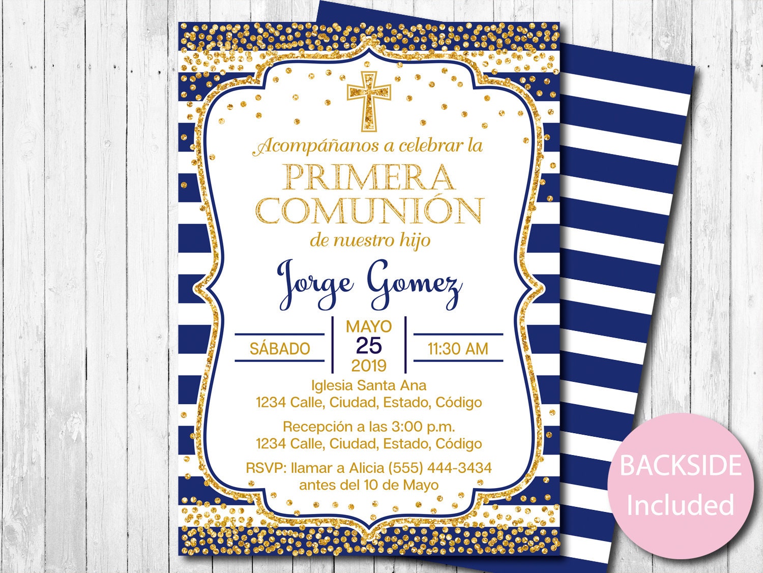 SPANISH First Communion Invitation Boy Navy Blue Gold Etsy
