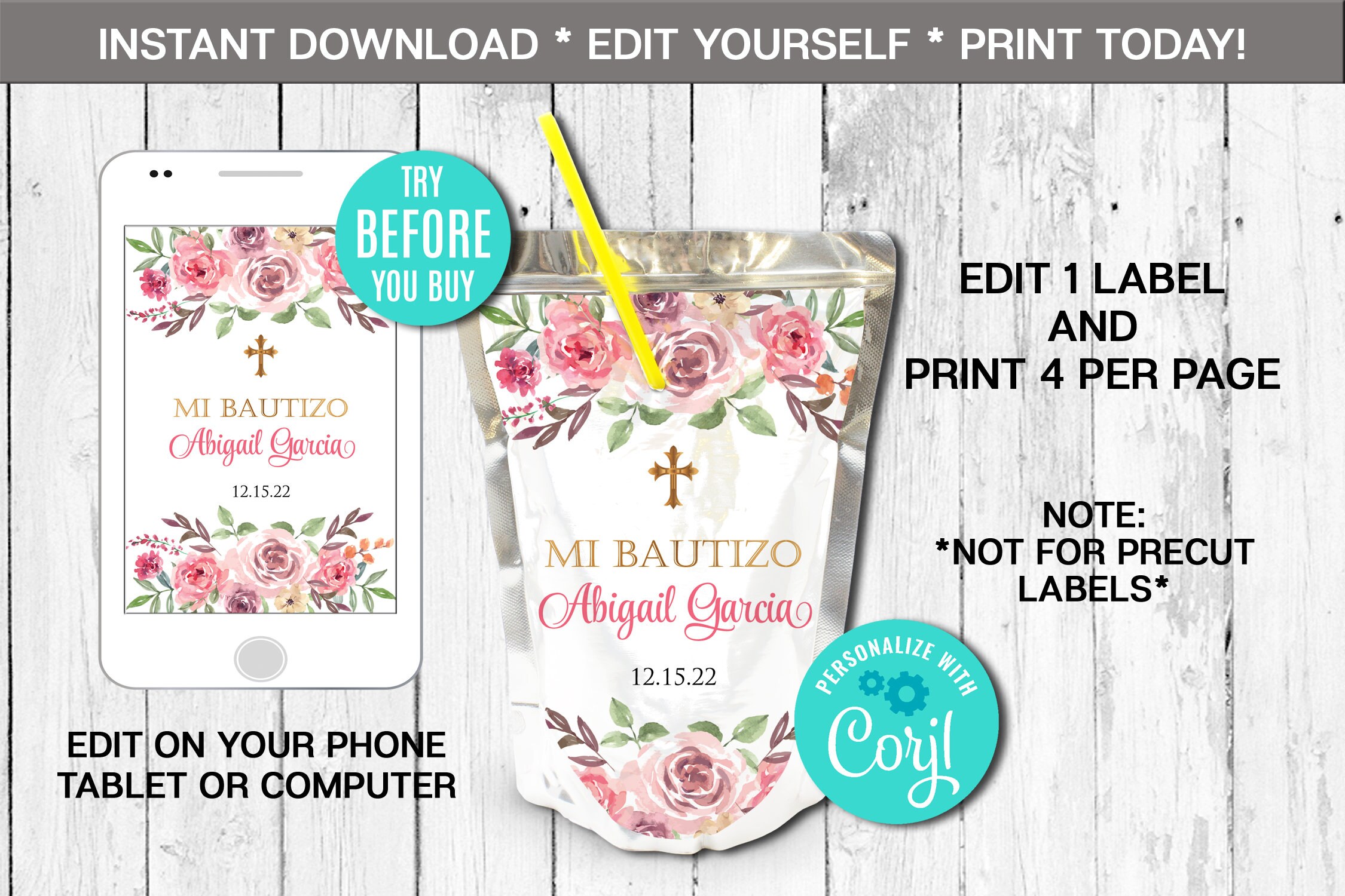 Pray Label Printable EDITABLE Candle Label Template, Baptism Tall Prayer Candle Label, Pink ...