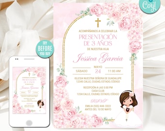 Boho Pink Floral Presentation Invitation: 3 Años, Little Girl (Digital Download)