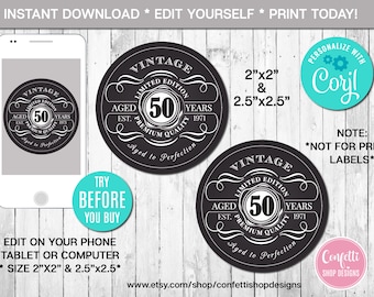 Editable Aged To Perfection Cupcake Topper, Vintage Birthday Party, Favor Tag, Gift tag, Whiskey, Instant Download, Printable, CORJL
