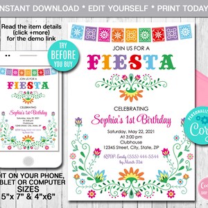 Editable Birthday Invitation, Mexican Birthday, Any Age, Mexican theme Invitation, Fiesta Invitation, Instant Download, Digital File, CORJL
