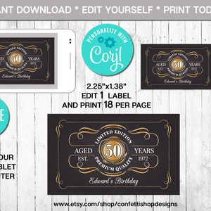 Aged to Perfection Matchbox Label: Gold Whiskey Birthday, Editable Template (Digital File), CORJL
