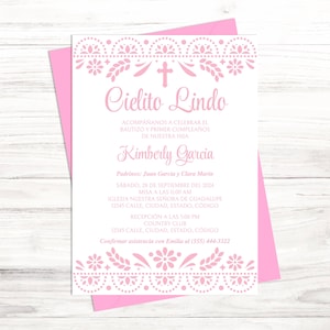 Cielito Lindo Pink Baptism Invitation, Girl, Editable Template, Mexican Barro Theme, Talavera Flowers, Digital Download, CORJL