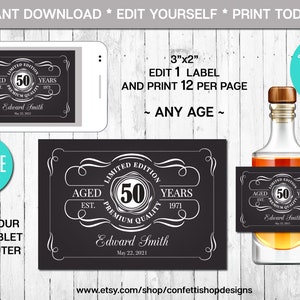 EDITABLE Mini Liquor Bottle Label, Aged to Perfection, Any Age, White, Whiskey Label, Instant Download, CORJL, Digital File, Printable