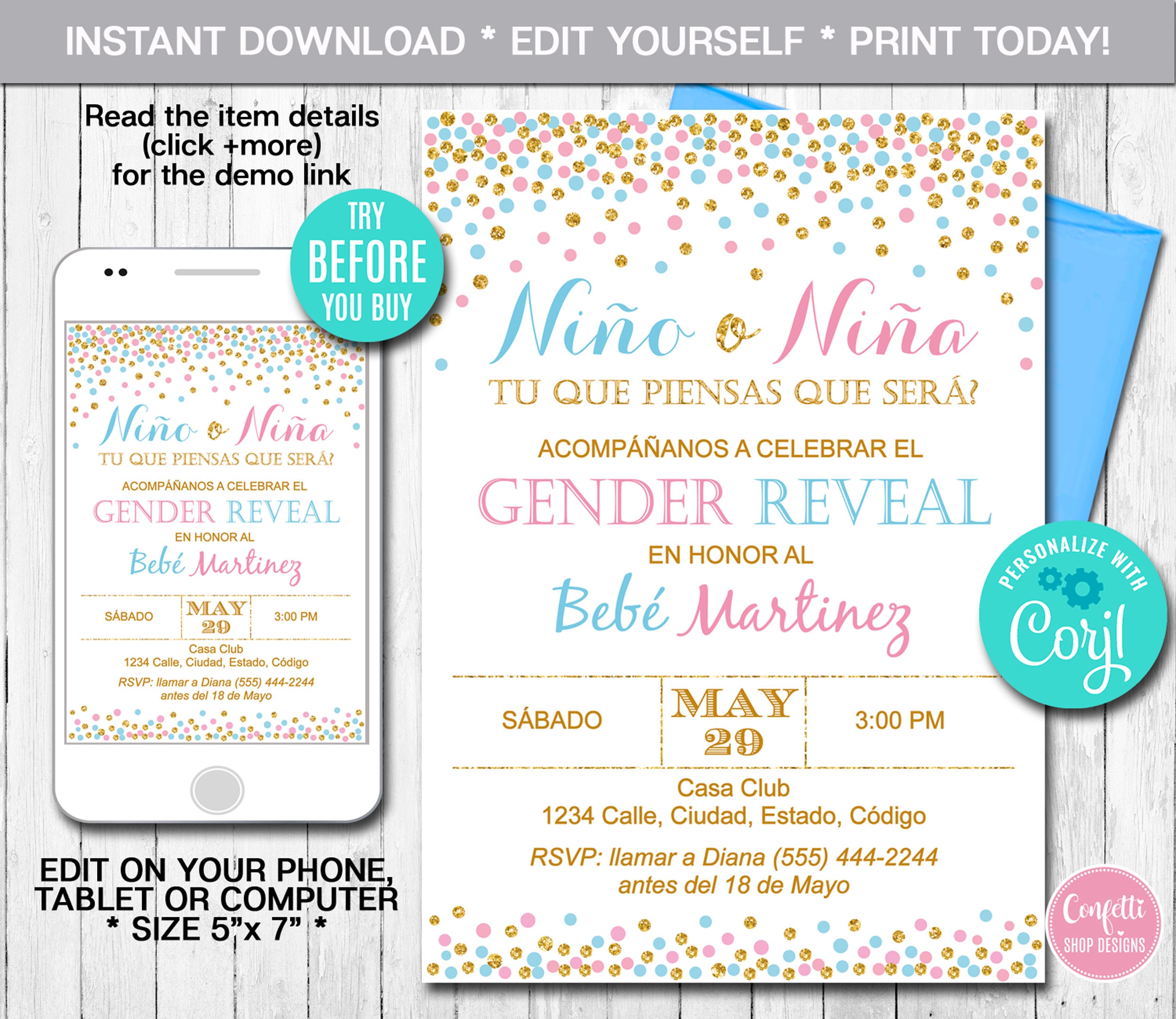 Gender Reveal Invitations In Spanish - a4kglxe