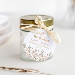 Editable Baptism Favor Tag, Girl, Mi Bautizo, Spanish Favor Tag, Pink Wildflowers Favor Tag, Gold, Printable Template Instant Download CORJL