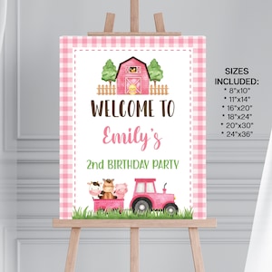 Editable Farm Birthday Welcome sign, Pink Farm Animals Welcome sign Farm Birthday Party Sign Template Barnyard Welcome sign Instant Donwload