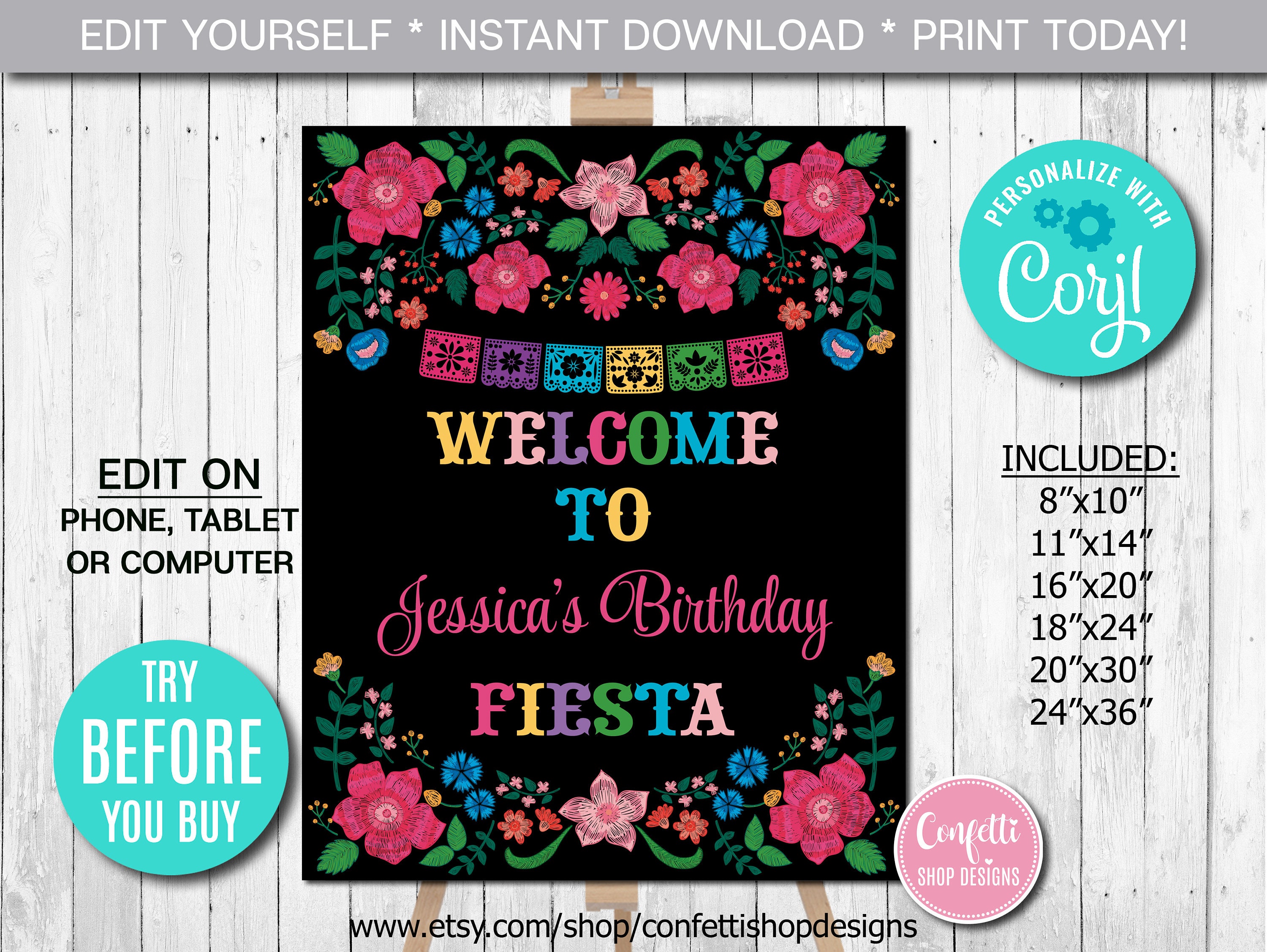 Editable Mexican Welcome Sign, Mexican Fiesta Welcome Sign, Fiesta Birthday Party Welcome Sign, Fiesta Party Decor, Instant Download, CORJL