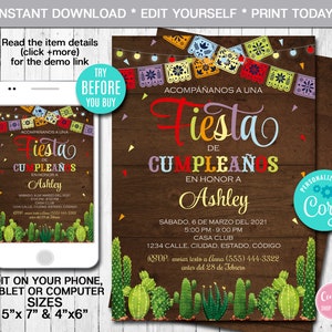 Editable Mexican Birthday Invitation Spanish Birthday Invite Fiesta Invitation Invitacion Fiesta Mexicana Cumpleaños Instant Download CORJL
