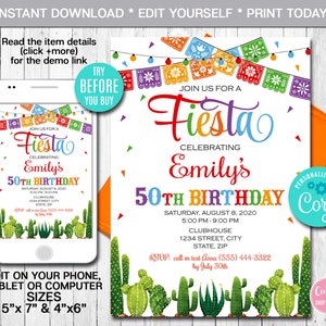 Editable Mexican Birthday Invitation, Mexican Invitation, Fiesta Invitation, Party Invite, Instant Download, Digital File, CORJL, Mexico
