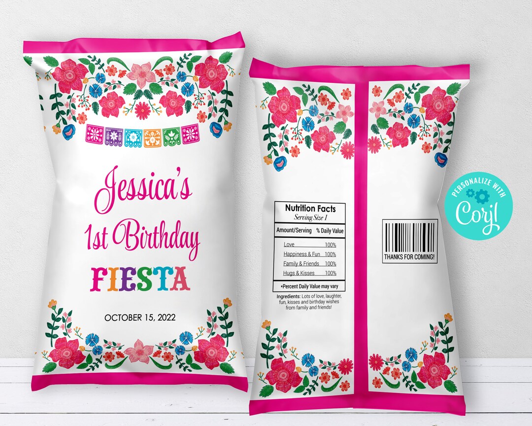 EDITABLE Fiesta Chip Bag Wrappers Fiesta Girl Chip Bag Mexican Favor Tag Fiesta Mexican