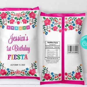 EDITABLE Fiesta Chip Bag Wrappers Fiesta Girl  Chip Bag Mexican Favor Tag Fiesta Mexican Printable Template Instant Download CORJL