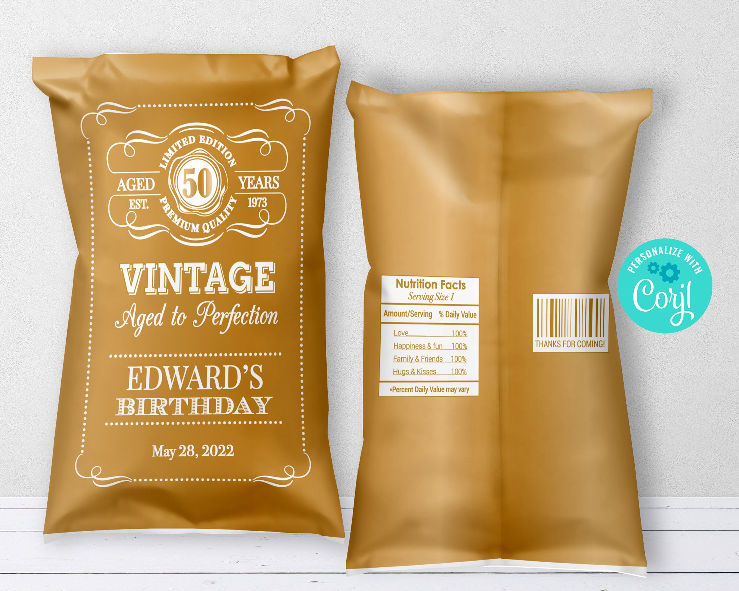 EDITABLE Water Bottle Label, Aged to Perfection, Vintage, Any Age, Gold ...