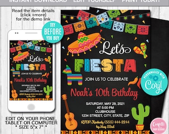 Editable Mexican Birthday Invitation, Any Age, Mexican Party, Fiesta Invitation, Mexican Theme Invitation,Instant Download, CORJL, Party