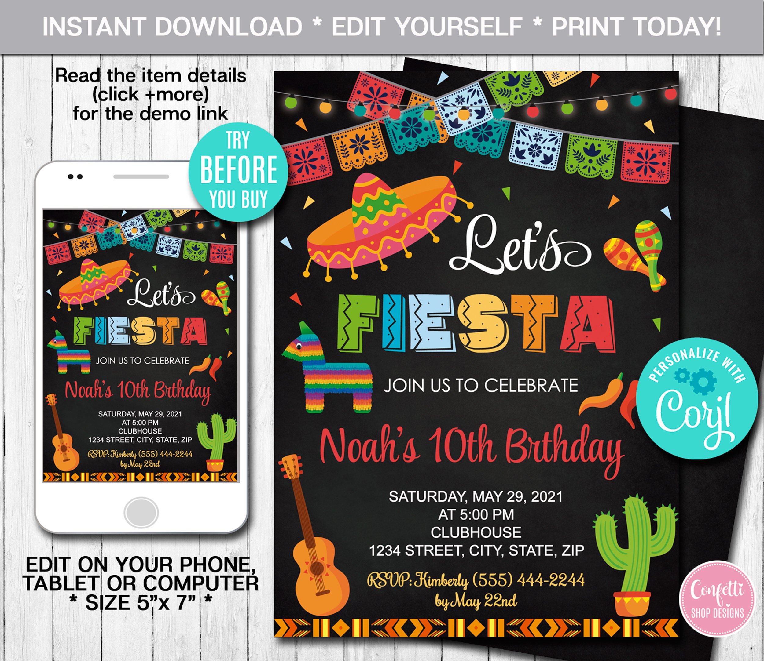 Home Living Prints Editable Fiesta Birthday Invitation Mexican Fiesta 