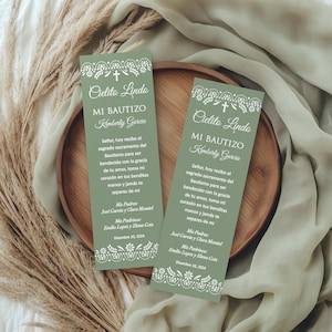 Editable Baptism Bookmark Template, Gender Neutral, Prayer Card Favor, Sage Green Mexican Barro Theme, Talavera Flowers, Digital Download