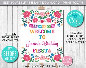 Editable Mexican Fiesta Welcome Sign, Birthday Party Decor (Instant Download)