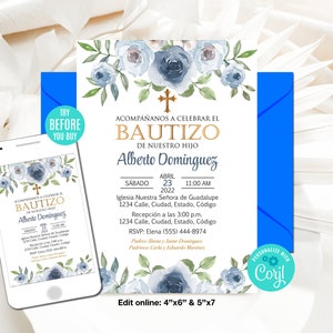 Editable Floral Baptism Favor Tag, Boy, Mi Bautizo, Spanish Favor Tag ...