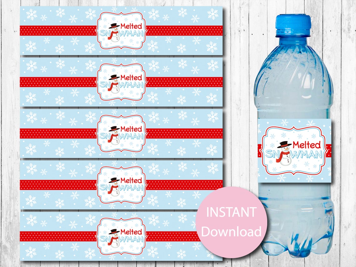 Printable Melted Snowman Water Bottle Label Christmas Water - Etsy